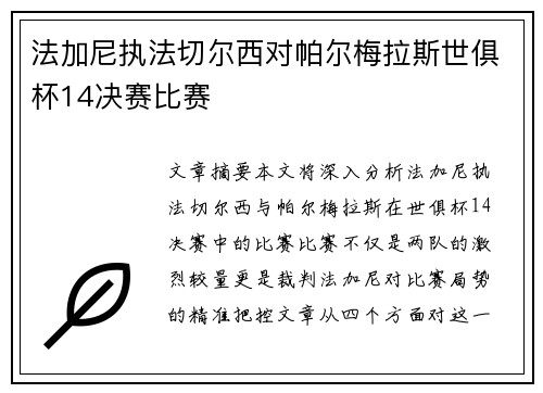 法加尼执法切尔西对帕尔梅拉斯世俱杯14决赛比赛